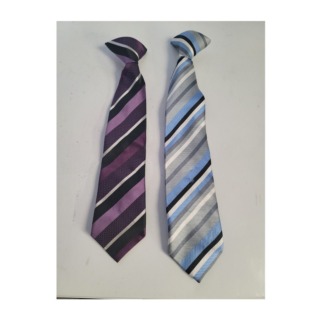 Men’s Polyester Striped Tie Set Lot of 2 Purple Blue Black White Gray