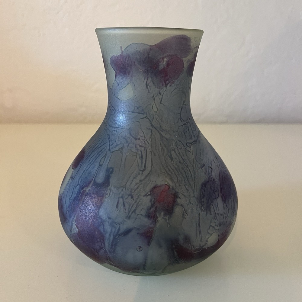 Vintage Rueven Glass Vase Art Nouveau Hand Painted Drip Satin 6