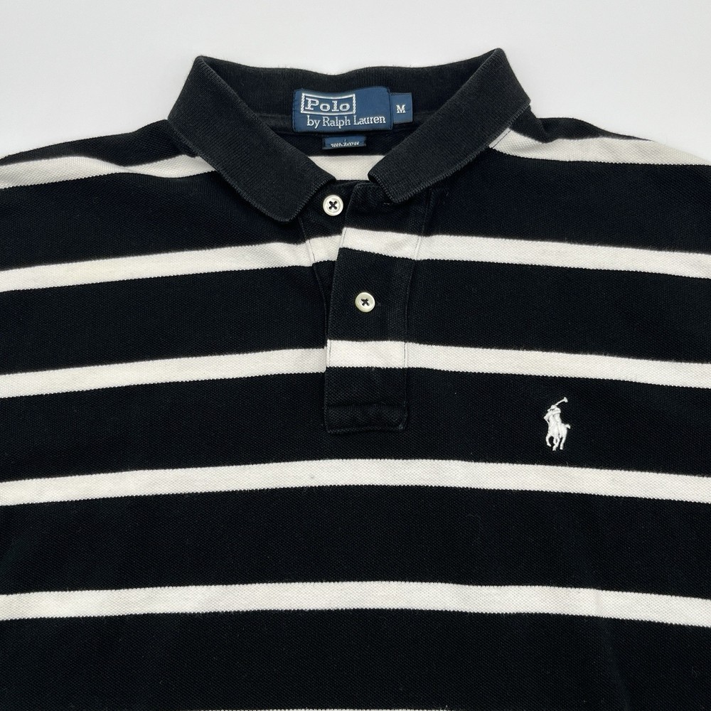 Polo by Ralph Lauren Mens Collared Shirt Black White Stripes Size Medium