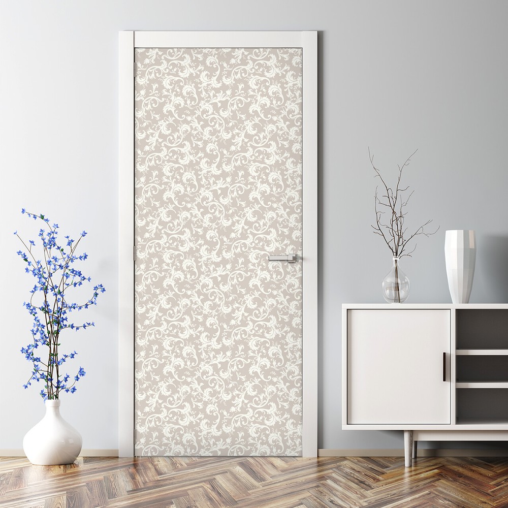 Damask Bubble Free Door sticker white and grey Decal Decor responsitionable
