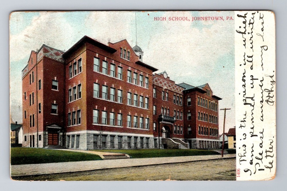 Johnstown PA-Pennsylvania, High School, Antique, Vintage c1906 Souvenir Postcard