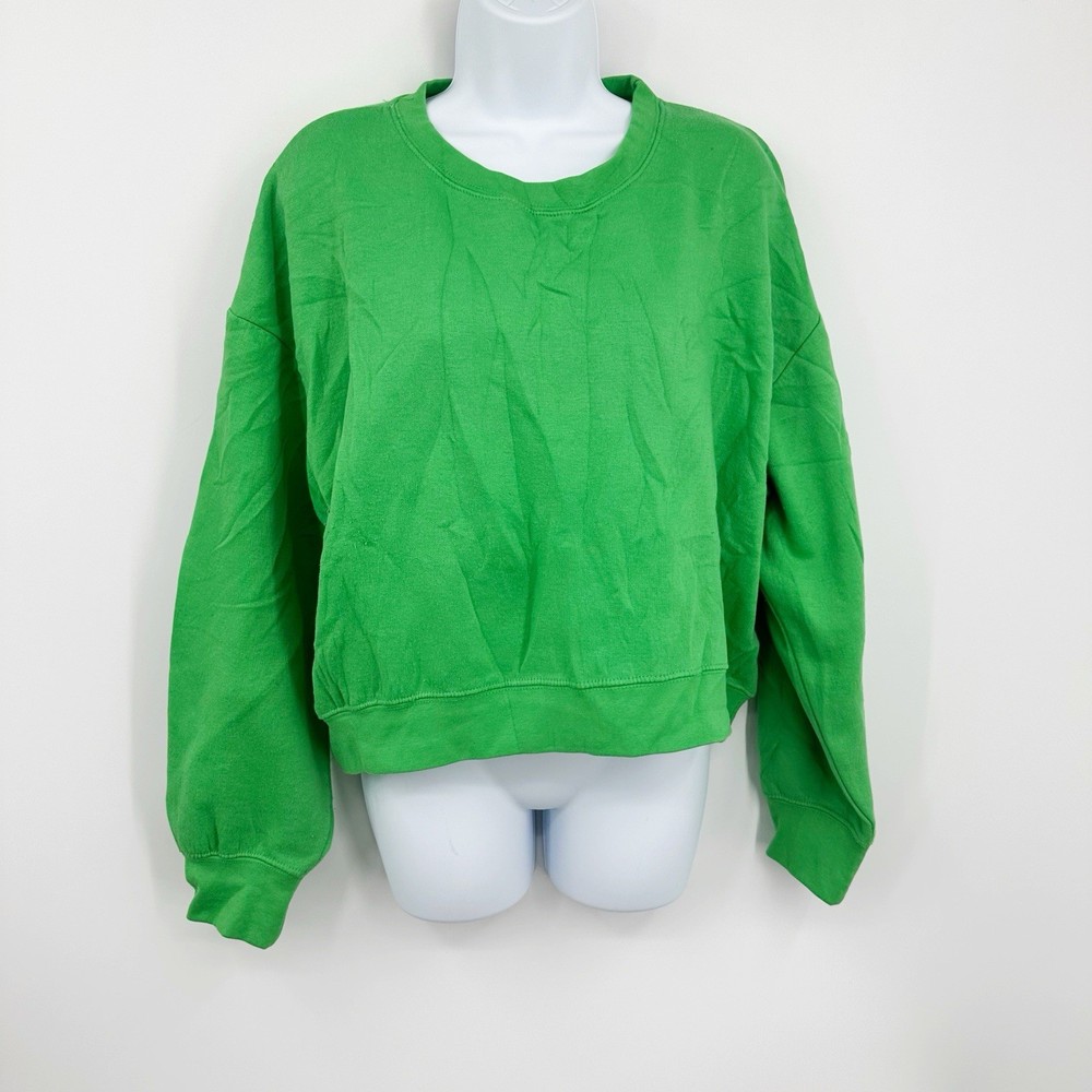Zara Green Sweatshirt Size Large Semi Cropped Basics Solid Color