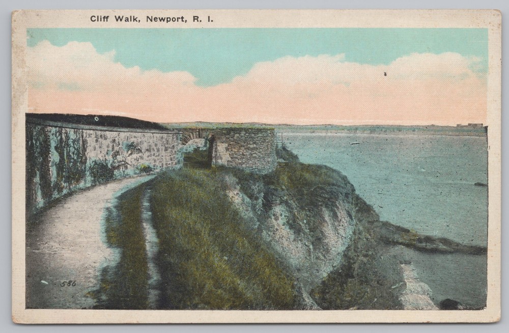 State View~Newport Rhode Island~Cliff Walk along Shore~Vintage Postcard
