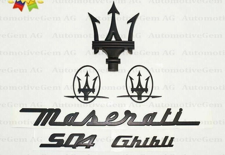 Maserati Ghibli SQ4 Matte Black Grille Trident Emblem Badge Sticker Kit