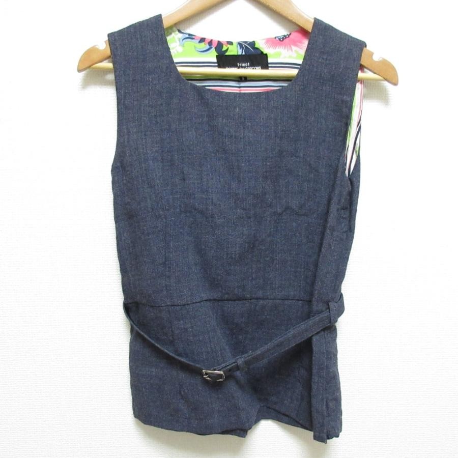 tricot COMME des GARCONS Navy Wool Linen Sleeveless Belted Blouse Size S New