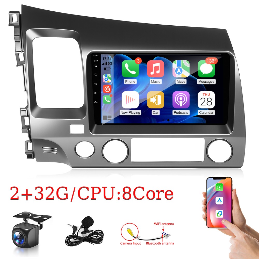 9'' Carplay For Honda Civic 2006-2011 Car Stereo Radio Android 13 8Core GPS 32G