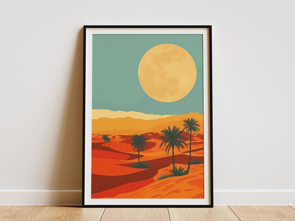 Minimalist Desert Landscape Poster Palm Tree Art Print Sahara Desert Wall Art