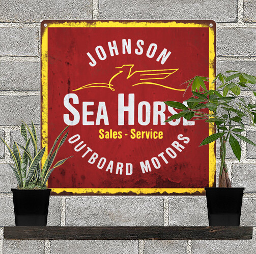 Johnson Seahorse Outboard Motors Boat Mancave Metal Sign Repro 12x12