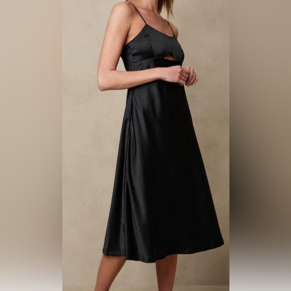 NWT Banana Republic Black Cut out satin midi dress size 4