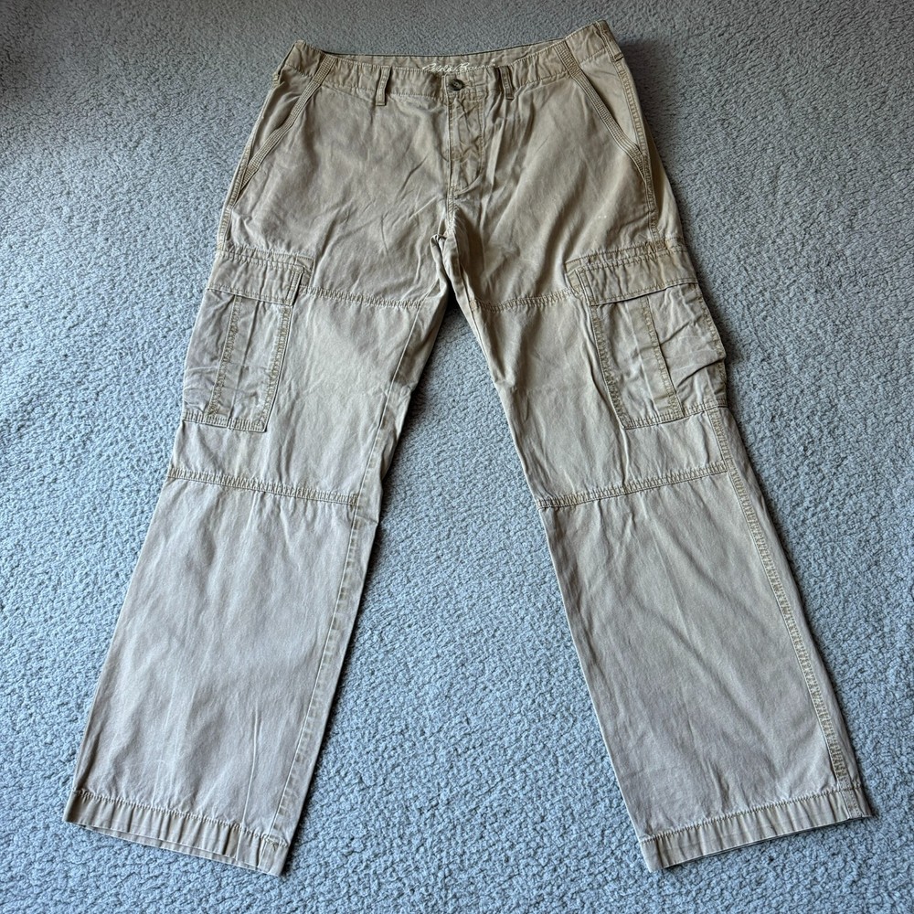 Eddie Bauer Men's 36x32 Beige Heavyweight Cargo Pants for Hunting Camping Fishing
