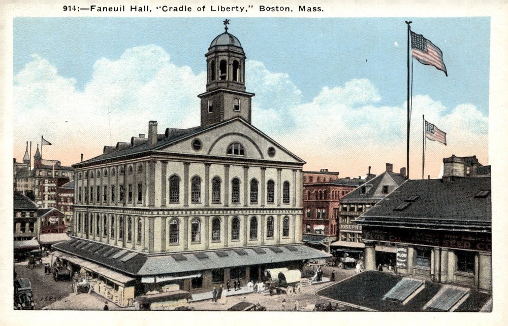 C1920 Faneuil Hall Boston Massachusetts Litho White Border Vintage Postcard