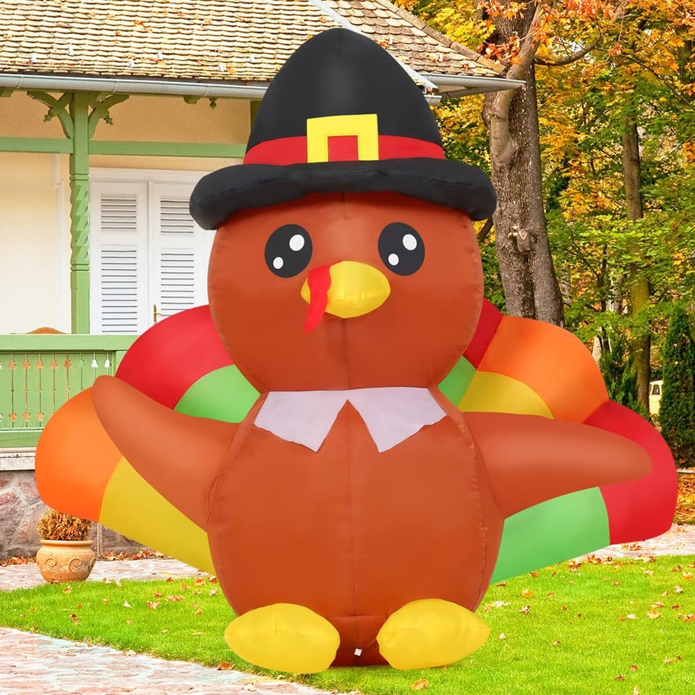 4 FT Thanksgiving Inflatables Turkeys Outdoor Blow-Up Yard Decor in Vibrant Colors  
