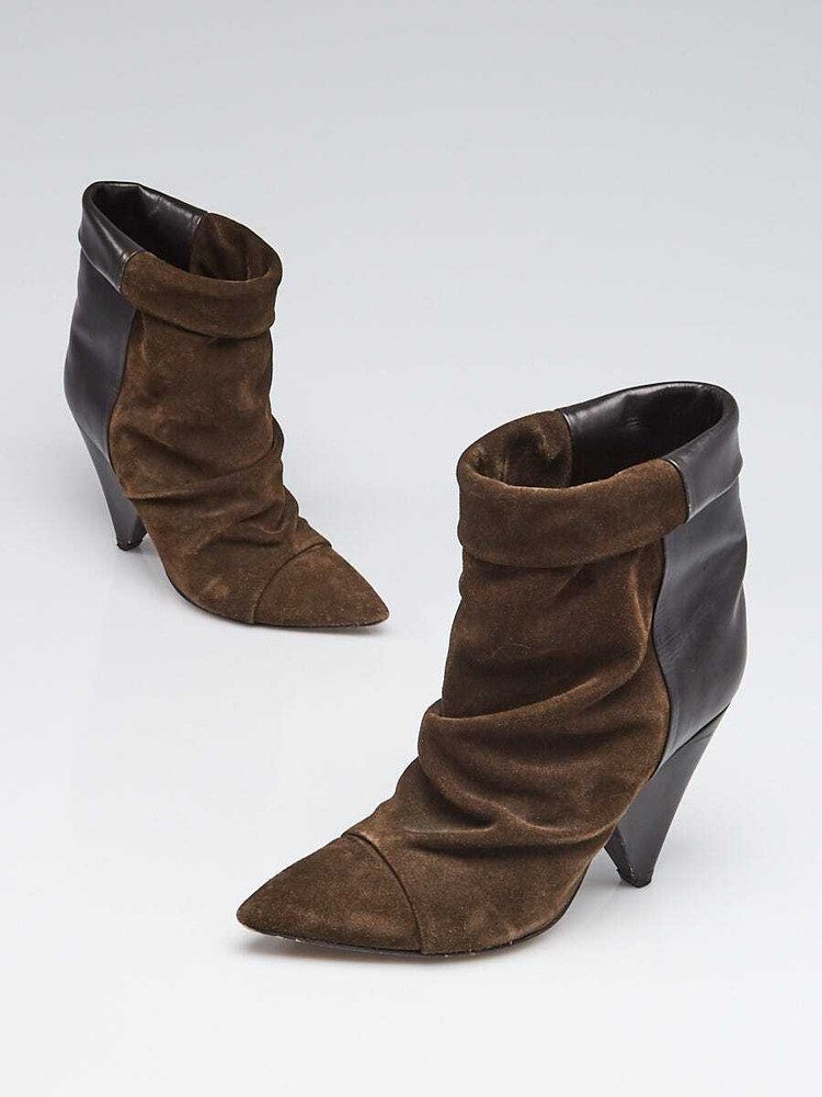 Isabel Marant Khaki Suede and Leather Andrew Ankle Boots Size 6.5/37