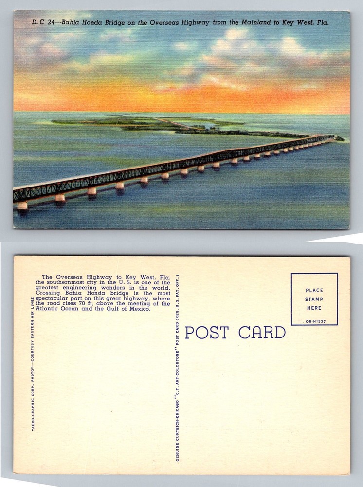 Key West, FL-Florida, Bahia Honda Bridge Overseas Highway Vintage Postcard