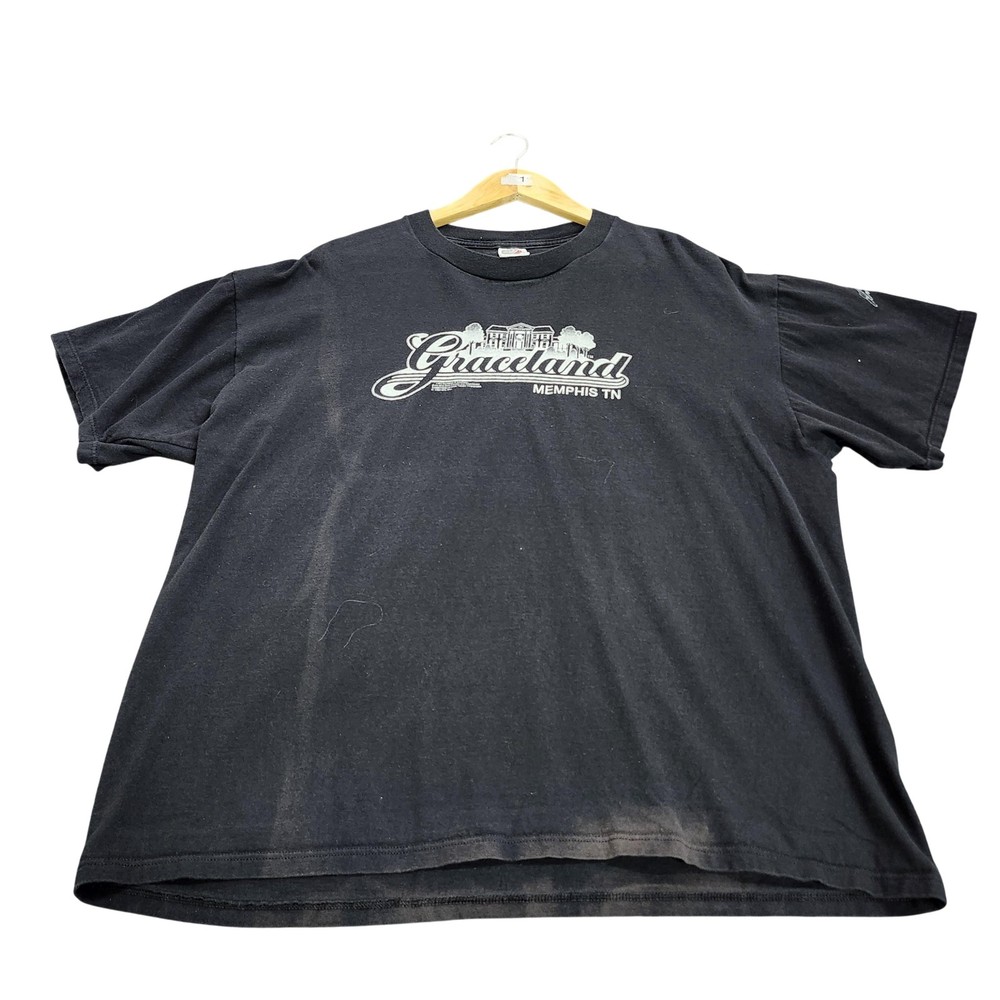 Vintage Jerzees Shirt Mens 2XL Black Graceland Memphis TN Graphic Tee Elvis