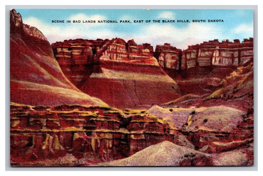 Scene in Bad Lands National Park East of Black Hills South Dakota Linen Postcard