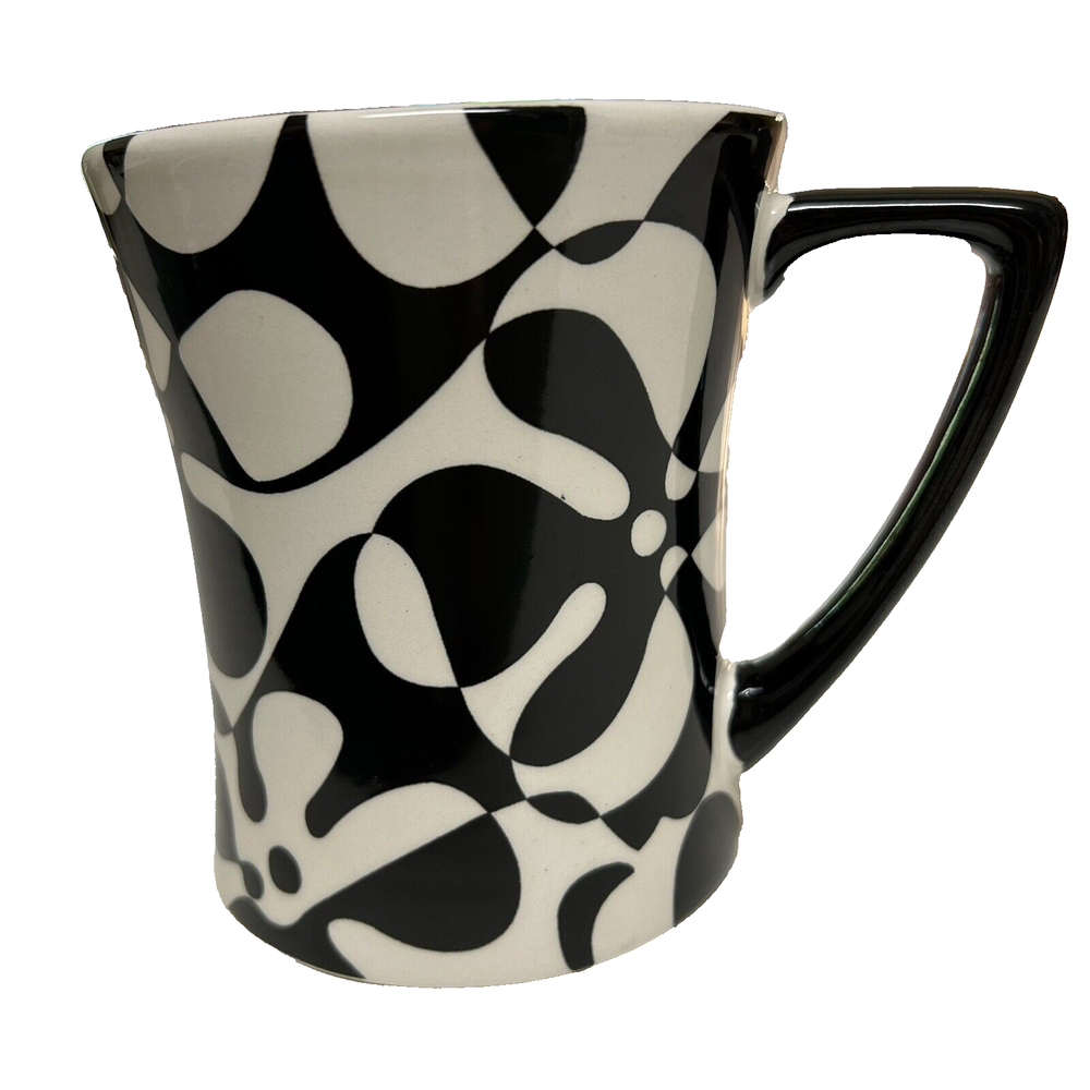 Black & White Abstract Mug Modern Art Pattern with Angled Black Handle Coffee-image