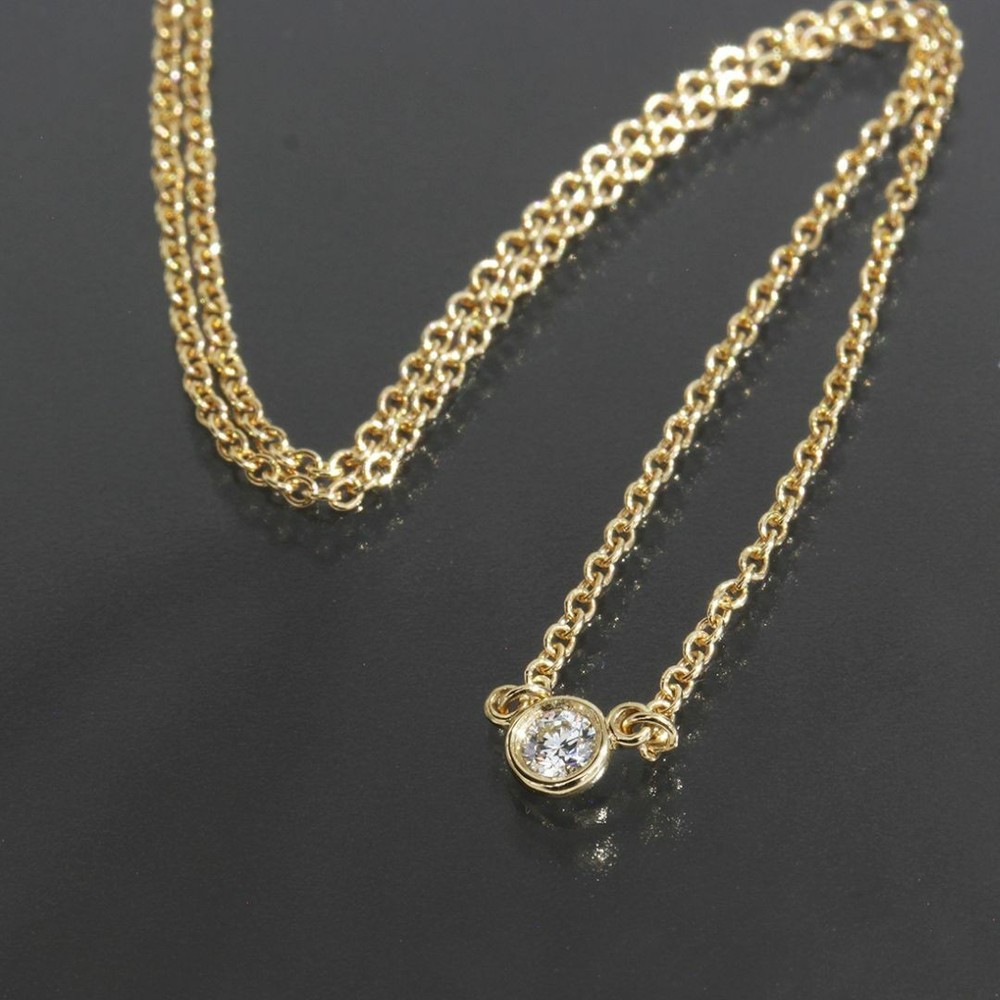 Tiffany Diamond 1P By The Yard 40cm K18YG Pendant Necklace New Finish TIFFANY Co
