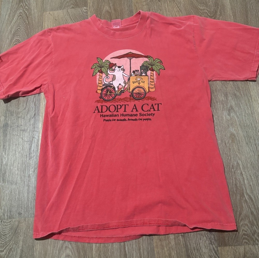 Vintage Crazy Shirts Hawaii Shirt Mens Large Red Dyed Adopt A Cat Shirt