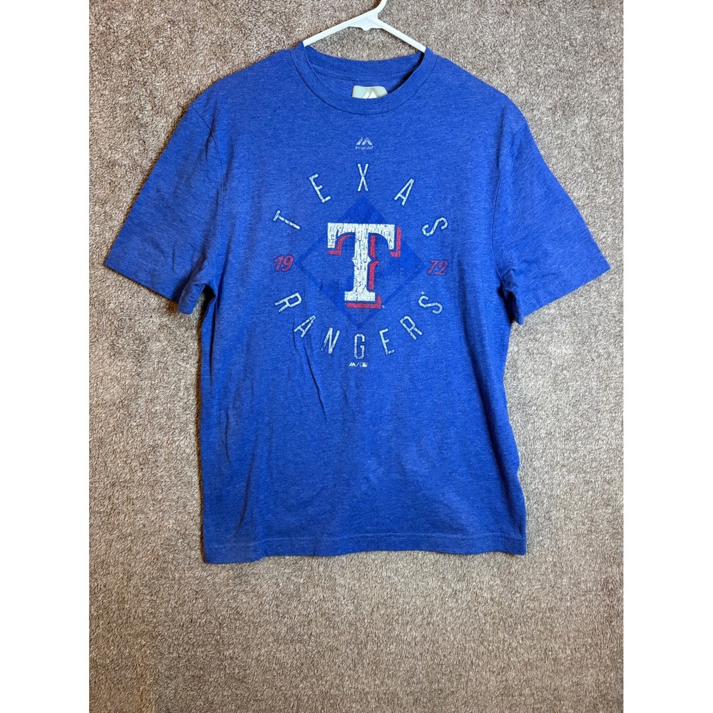 Majestic Texas Rangers Mens M M Blue Graphic T Shirt MLB Baseball