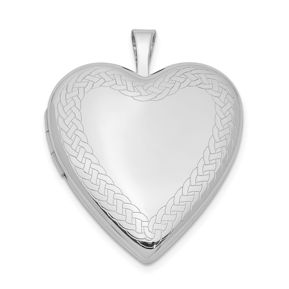 Sterling Silver Rhodium-plated Braided Edge Heart Locket Pendant 3.38gm