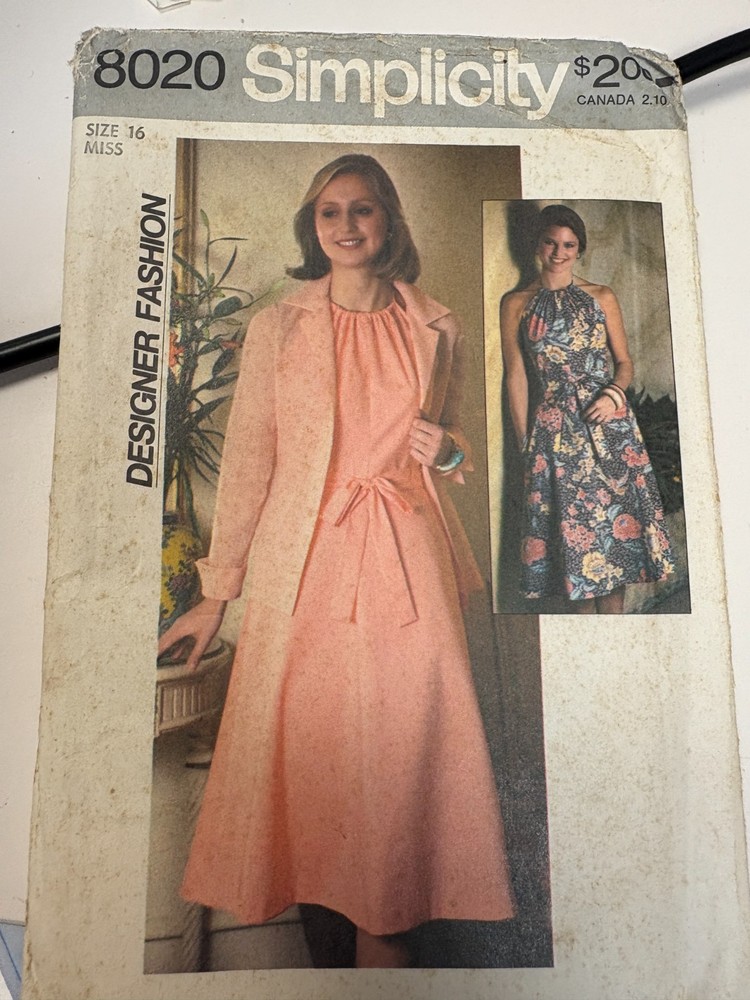 Simplicity 8020 sewing pattern: Designer Halter Dress and Jacket, Sz 16, UNCUT