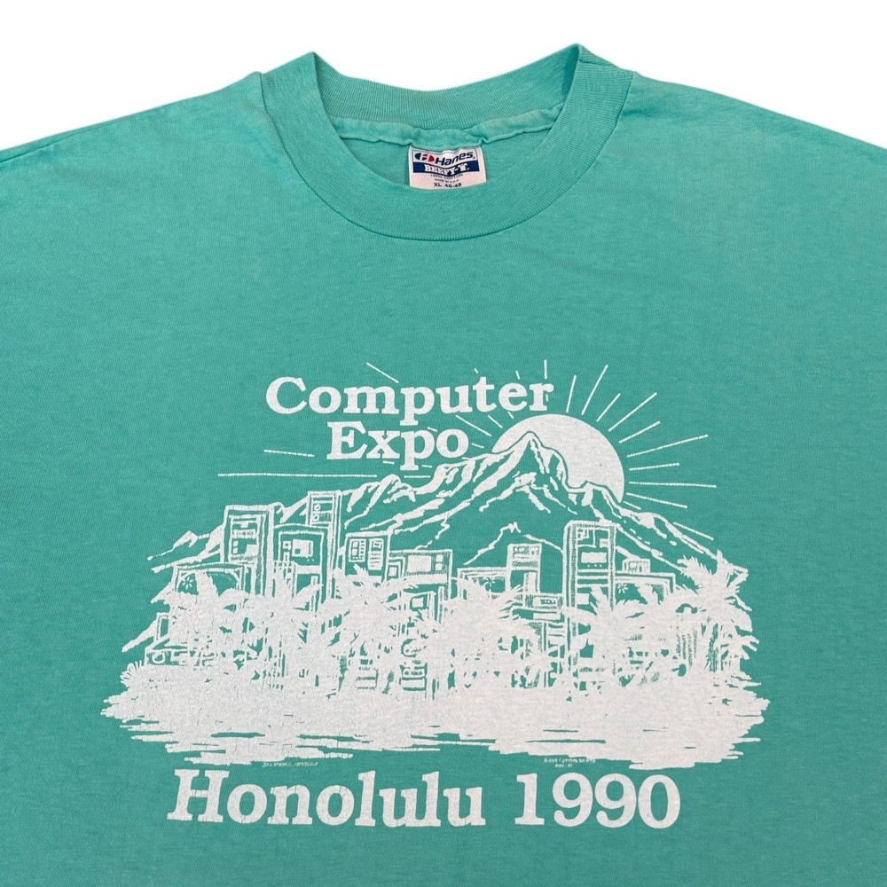 Vintage 1990 Computer Expo Honolulu Hawaii Size XL Single Stitch Tech Hanes Beef