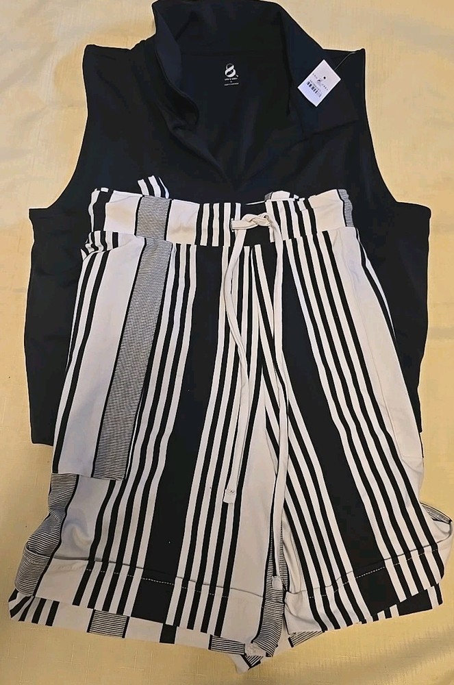 LuLuRoe Black And White Stripe Shorts, Lou & Grey New Black Top Size XL