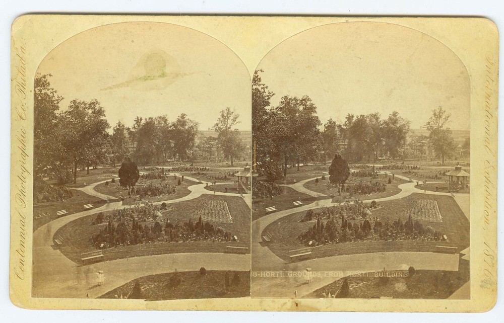 D0133~ Centennial Exposition 1876 Philadelphia Stereoview Horticultural Grounds