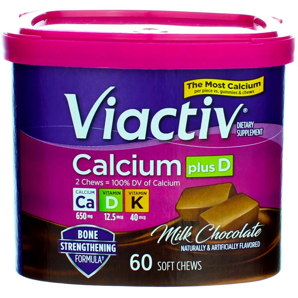 2 Pack Viactiv Calcium Plus D Dietary Supplement Chews, Milk Chocolate, 60 Ct