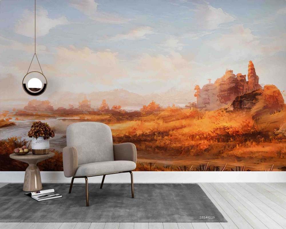 3D Sky Field Landscape Oil Painting Wall Murals Wallpaper Murals Wall Sticker 2