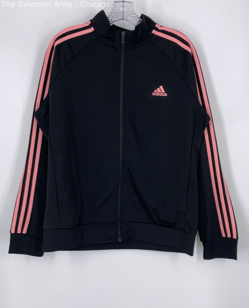 Adidas Womens Black Semi Pink Long Sleeve Activewear Track Jacket Size XL