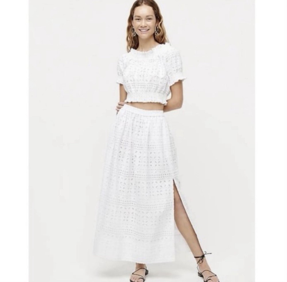 J.Crew White Eyelet Maxi Skirt With Pockets Size Medium