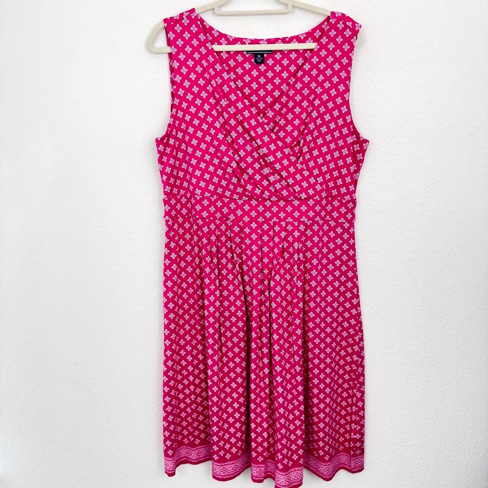 Lands' End Womens Surplice Midi Dress Size 1X Stretch Summer Travel Pink
