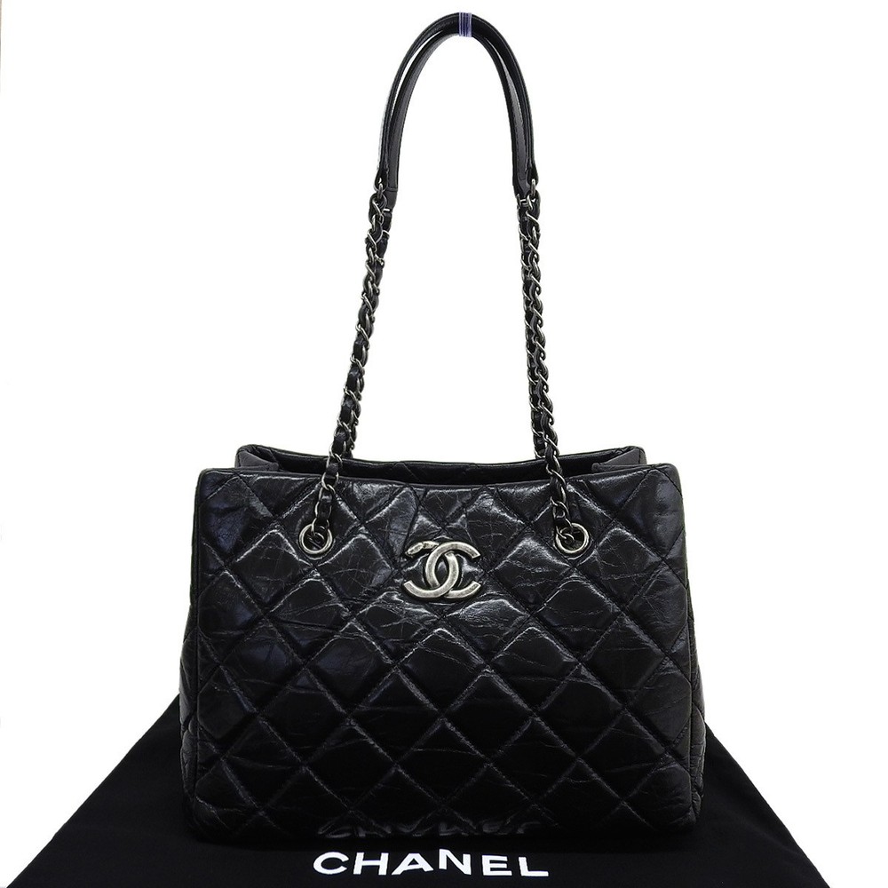Chanel Chain Tote Matelasse Coco Mark Leather Black 20 342277