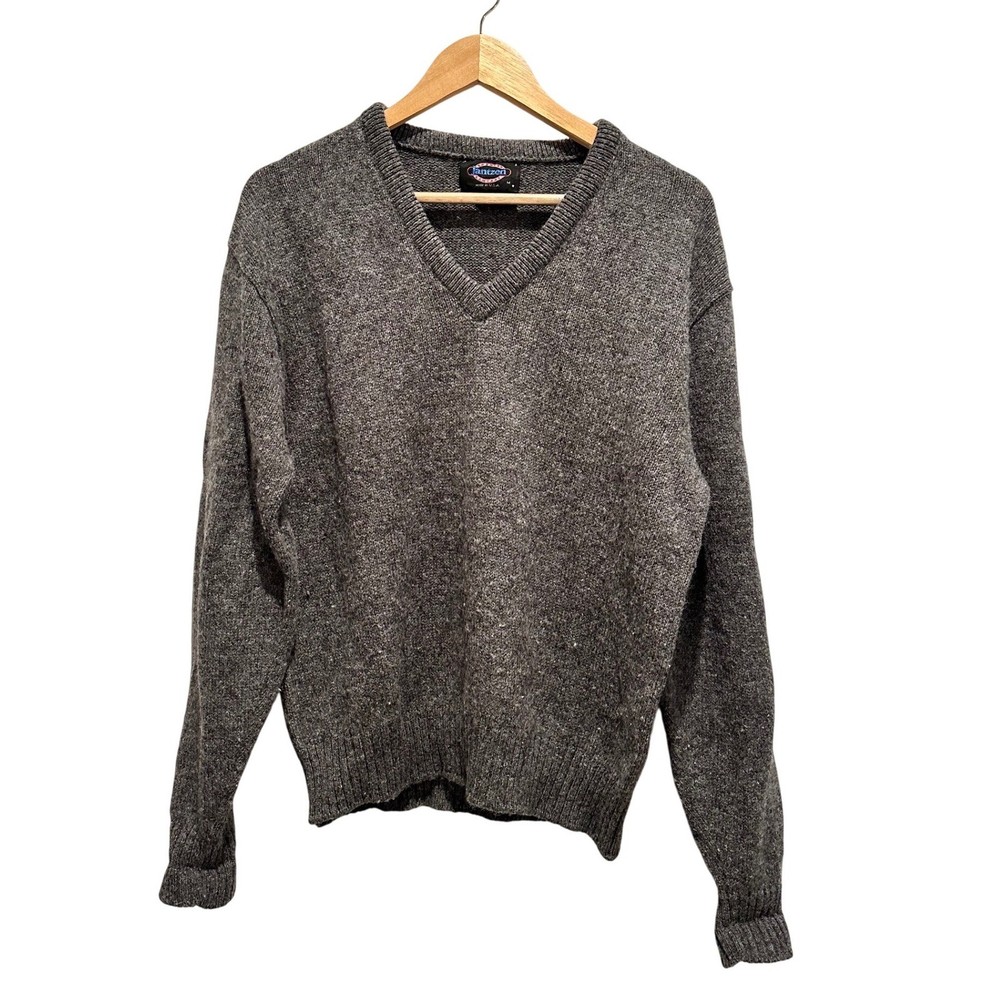 Vintage Jantzen Gray V-Neck Sweater Men's Medium Made in USA 80s 90s