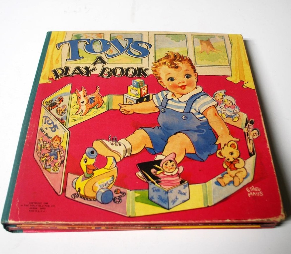 Vintage Ethel Hays Illustrated TOYS A PLAY BOOK Stand Up Folding Panorama BookRARE 1948 Heavy Board Stock Saalfield Children's Book