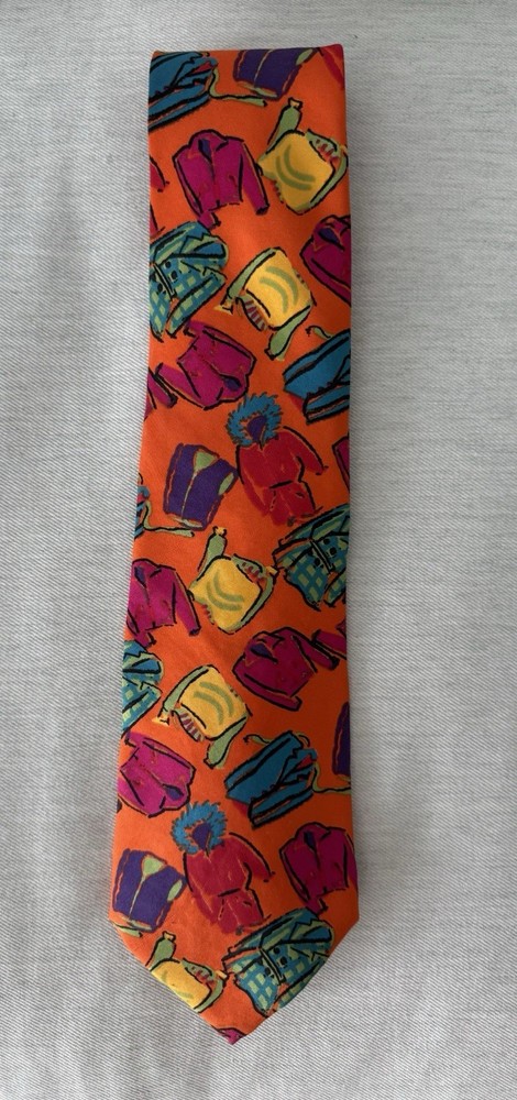 Y2K Vintage 90’s Gap Men’s 100% Silk Tie Made In USA Orange Background Print