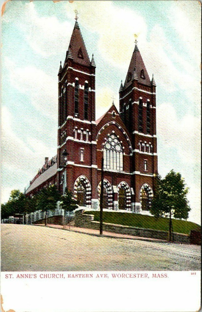 c 1900s St. Anne's Church Worcester Massachusetts Vintage Postcard