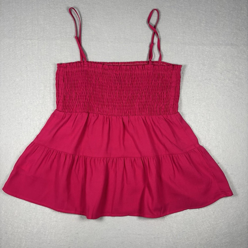 Paper Crane Tank Top Pink Smocked Bust Tiered Babydoll Strap Size Medium Y2K