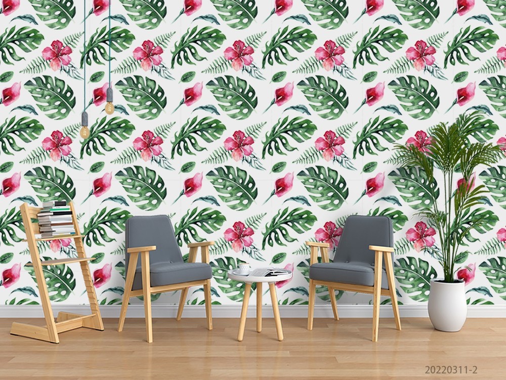 3D Flowers Leaves Plant Pattern Wall Murals Wallpaper Murals Wall Sticker