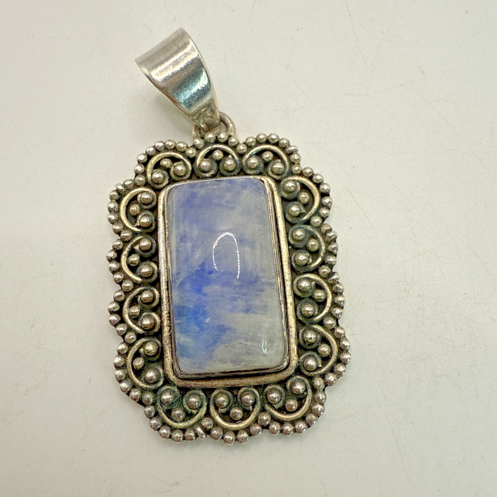 Stunning Vintage .925 Sterling Silver Necklace Pendant Charm w/ Blue Stone