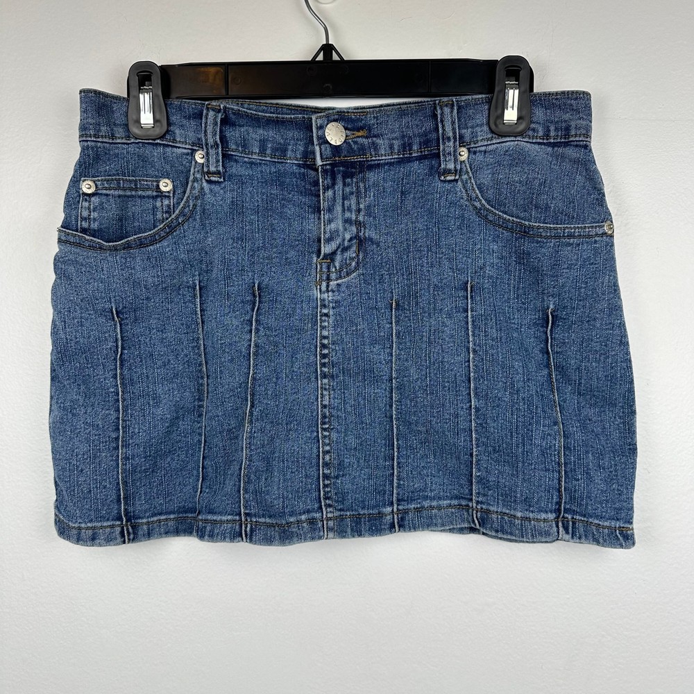 Acid Blue Womens Y2K Retro 90s Casual A-Line Medium Wash Mini Denim Skirt Small-image