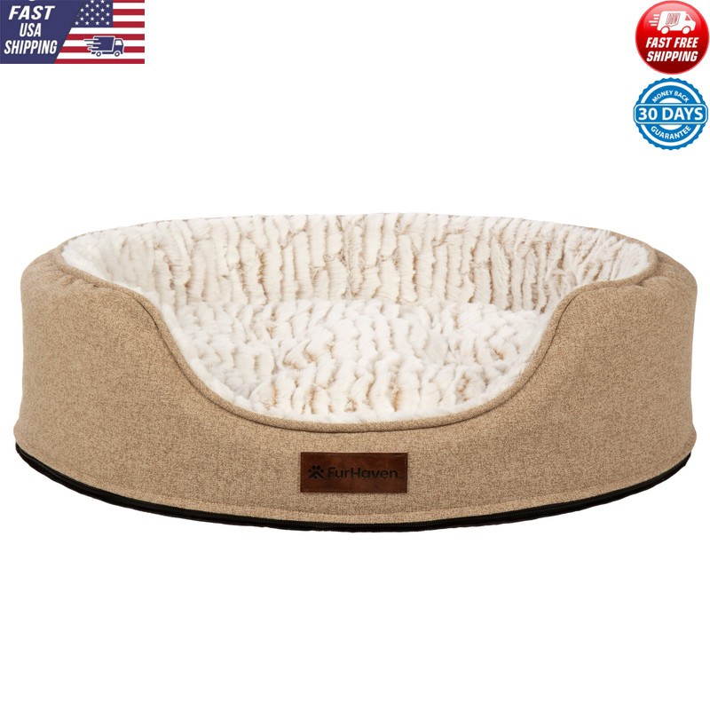 New Medium Soft Plush Oval Dog Cat Bed Cuddler Lounger Removable Pillow Foam