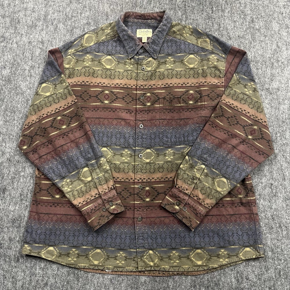 Vintage Cabelas Shirt Mens 2XL Aztec Southwestern Geometric Tribal Button Down