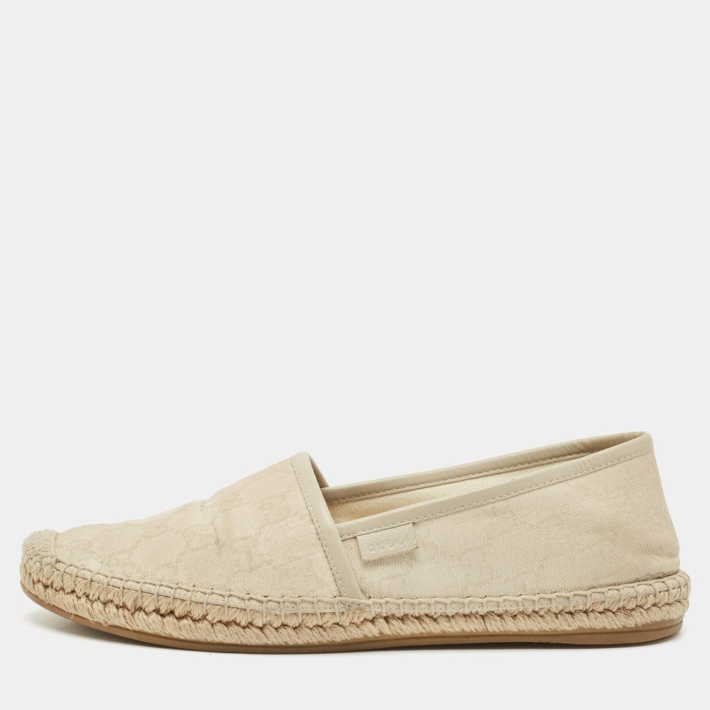 Gucci CreamGrey Canvas and Leather Espadrille Flats Size 375