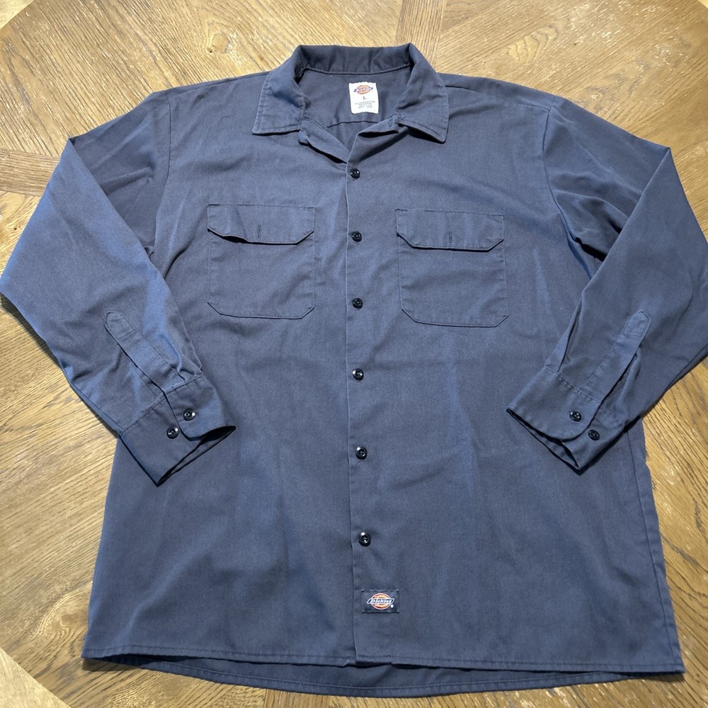 Dickies Button Front Shirt Men's Large Gray workwear Long Sleeve