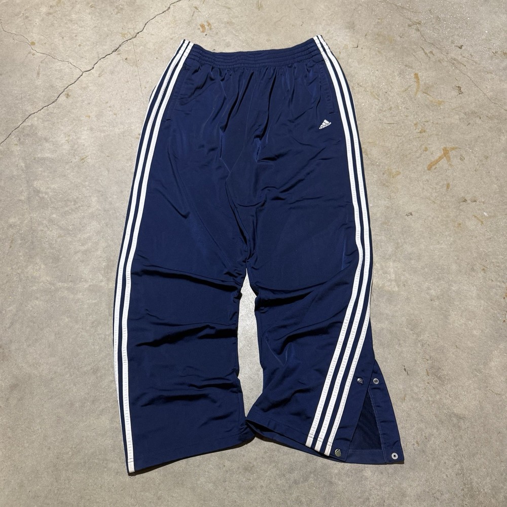 Vintage Adidas Baggy Snap Off Track Pants Wide Leg Navy Blue Men’s XL 3 Stripe