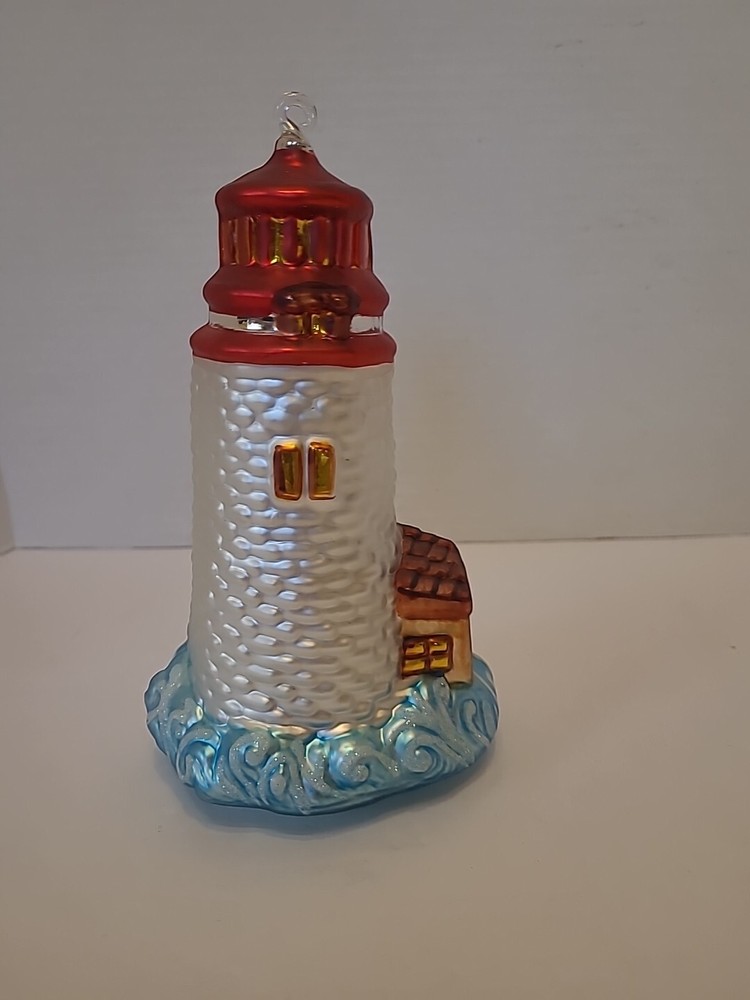 VTG Kurt Adler Lighthouse Nautical Beach Ocean Glass Christmas Ornament