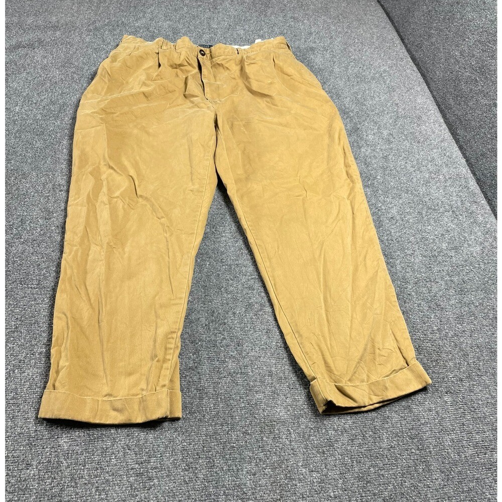 Men's Brown Straight Leg Canvas Casual Pants with Belt Size W42 L30